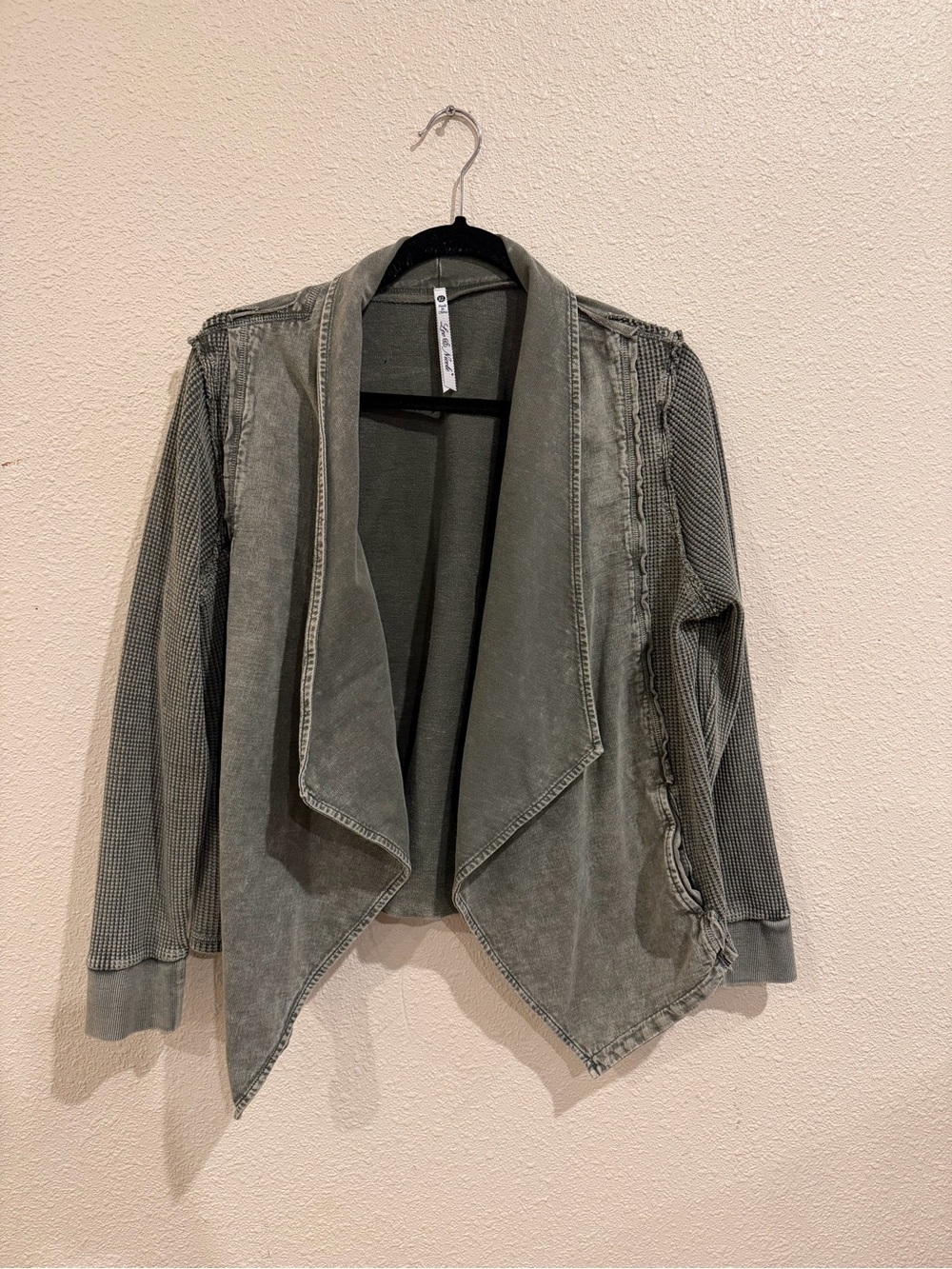 Leo & Nicole Olive Open-Front Draped Jacket XL